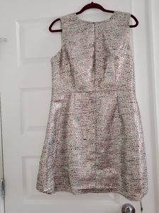 French Connection Silver Teal Brocade Dress 12